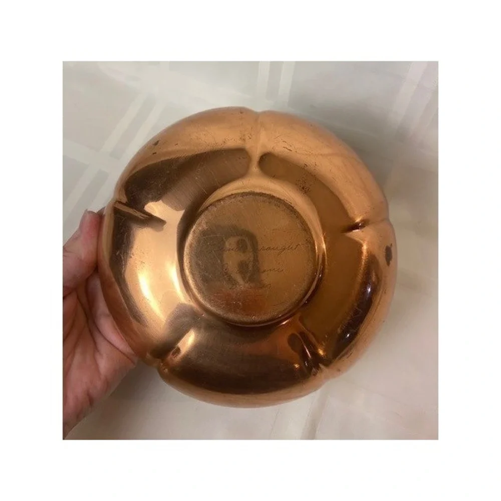 Vintage Manzoni Boston Hand Wrought Copper Scalloped Bowl 855 Patinated 6.75 in